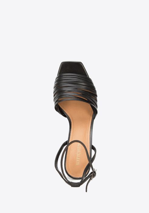Damskie sandały skórzane z paseczkami na szpilce, czarny, 94-D-962-5-36, Zdjęcie 5