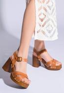 Damskie sandały skórzane z paskami na krzyż, brązowy, 96-D-250-5-38, Zdjęcie 15