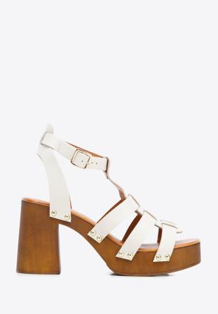 Leather block high heel sandals, cream, 96-D-252-0-38, Photo 1