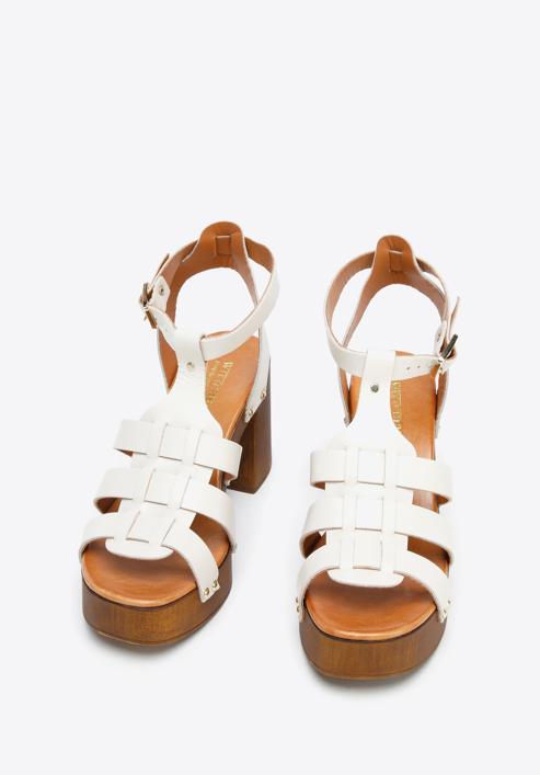 Leather block high heel sandals, cream, 96-D-252-0-40, Photo 2