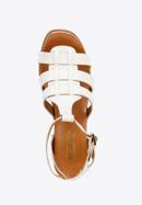 Damskie sandały skórzane z plecionką, kremowy, 96-D-252-0-37, Zdjęcie 4