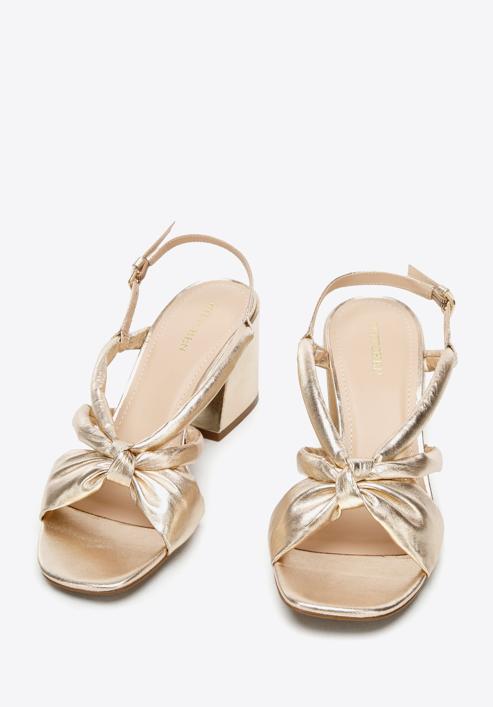 Leather block heel sandals, gold, 94-D-755-1-37, Photo 2