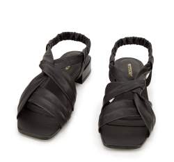 Damskie sandały skórzane z supełkiem na niskim obcasie, czarny, 94-D-753-1-40, Zdjęcie 1