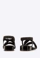 Damskie sandały skórzane z supełkiem na niskim obcasie, czarny, 94-D-753-1-36, Zdjęcie 5