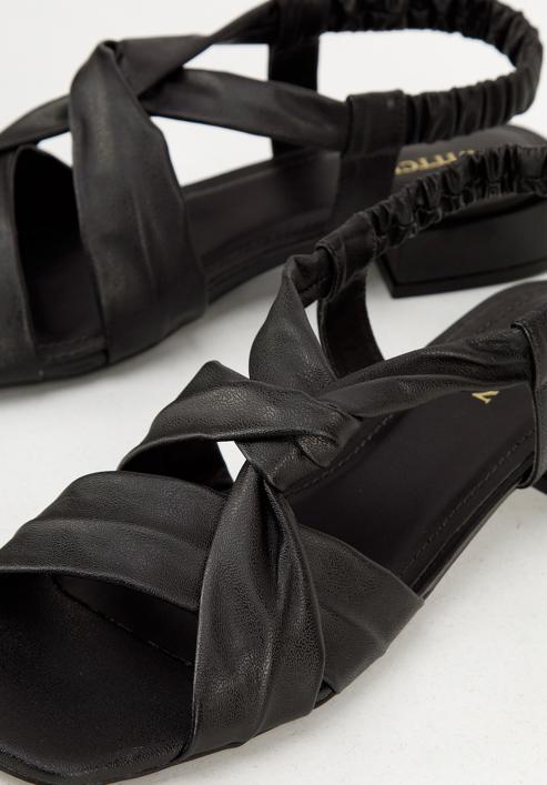 Damskie sandały skórzane z supełkiem na niskim obcasie, czarny, 94-D-753-1-36, Zdjęcie 7