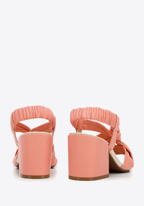 Damskie sandały skórzane z supełkiem na obcasie, różowy, 94-D-754-P-37, Zdjęcie 5