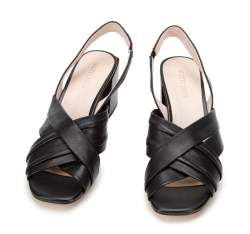 Damskie sandały skórzane ze skrzyżowanymi paskami, czarny, 94-D-960-1-37, Zdjęcie 1