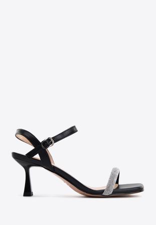 High heel ankle strap sandals, black-silver, 96-D-959-1S-41, Photo 1