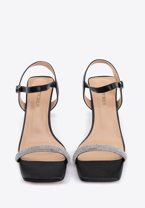 High heel ankle strap sandals, black-silver, 96-D-959-G-36, Photo 2