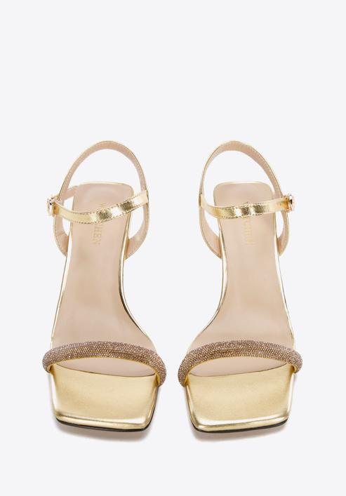 High heel ankle strap sandals, gold, 96-D-959-1S-39, Photo 2