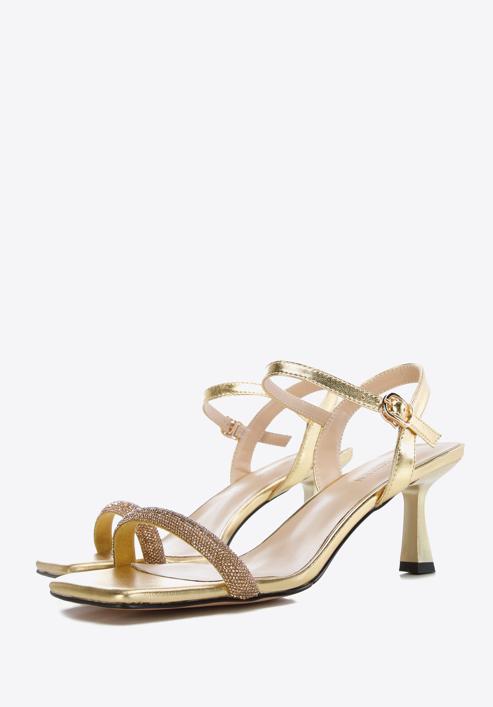 High heel ankle strap sandals, gold, 96-D-959-G-41, Photo 7
