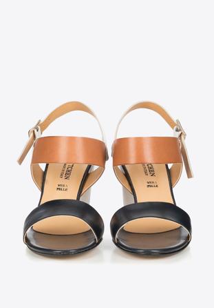 Damskie sandały z kolorowych skór granatowo-brązowe