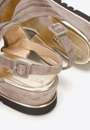 Damskie sandały z marszczonego zamszu, beżowy, 92-D-112-8-41, Zdjęcie 8
