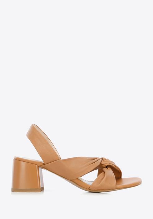 Women's leather block heel sandals, brown, 96-D-512-0-37, Photo 1