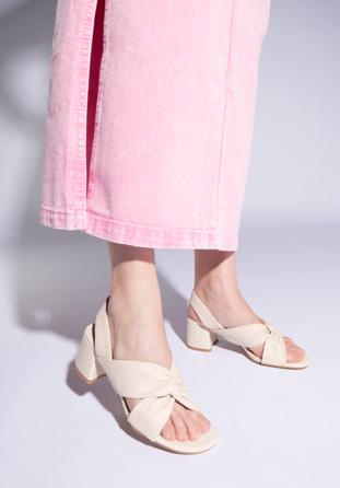 Women's leather block heel sandals, cream, 96-D-512-0-37, Photo 1