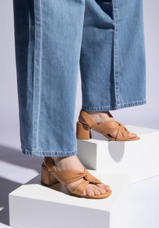 Women's leather block heel sandals, brown, 96-D-512-5-40, Photo 1