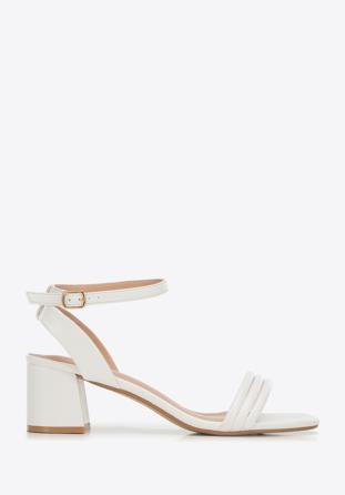 Leather block heel sandals, white, 94-DP-208-0-41, Photo 1