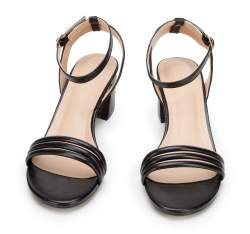 Damskie sandały z paskami na słupku, czarny, 94-DP-208-1-40, Zdjęcie 1