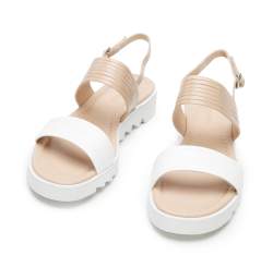 Damskie sandały z szerokimi paskami na platformie, beżowo-biały, 94-D-953-9-37, Zdjęcie 1