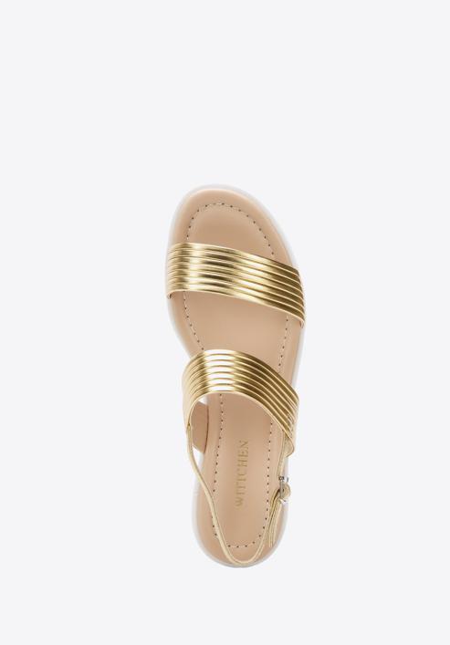 Damskie sandały z szerokimi paskami na platformie, złoty, 94-D-953-G-35, Zdjęcie 4