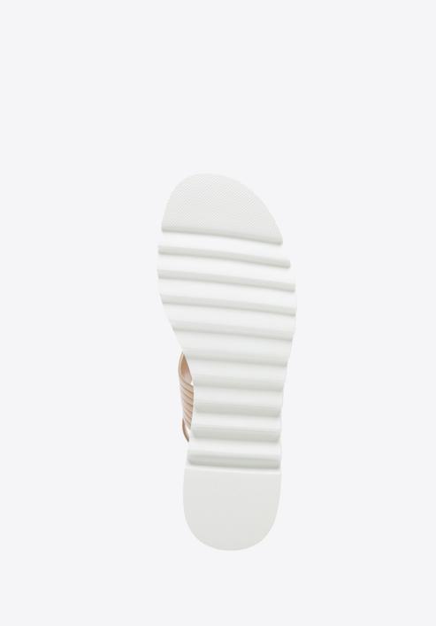 Damskie sandały z szerokimi paskami na platformie, beżowo-biały, 94-D-953-9-37, Zdjęcie 6