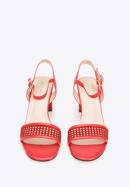 Damskie sandały zamszowe na słupku ażurowe, czerwony, 92-D-959-1-37, Zdjęcie 4