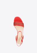 Damskie sandały zamszowe na słupku ażurowe, czerwony, 92-D-959-1-37, Zdjęcie 5