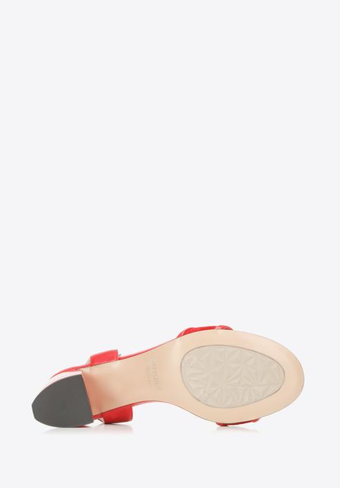 Damskie sandały zamszowe na słupku ażurowe, czerwony, 92-D-959-3-36, Zdjęcie 6