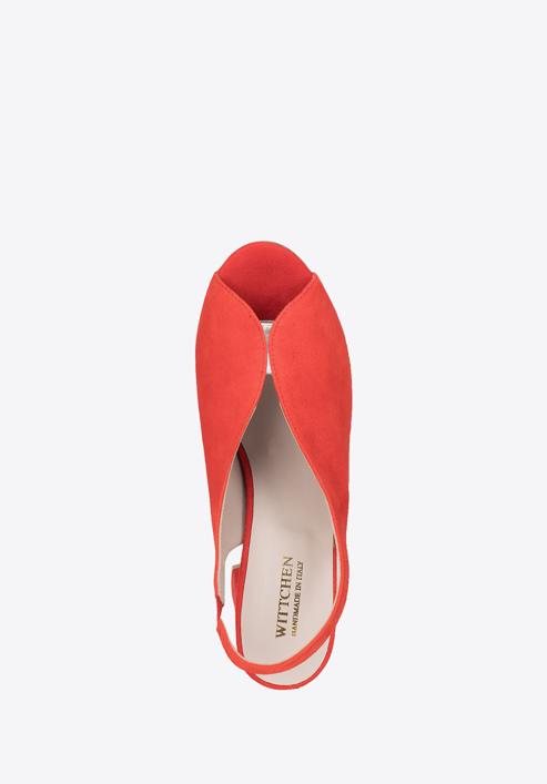 Damskie sandały zamszowe na słupku z gumką, czerwony, 90-D-651-3-38, Zdjęcie 5