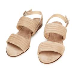 Damskie sandały zamszowe pikowane, beżowy, 92-D-121-9-39, Zdjęcie 1