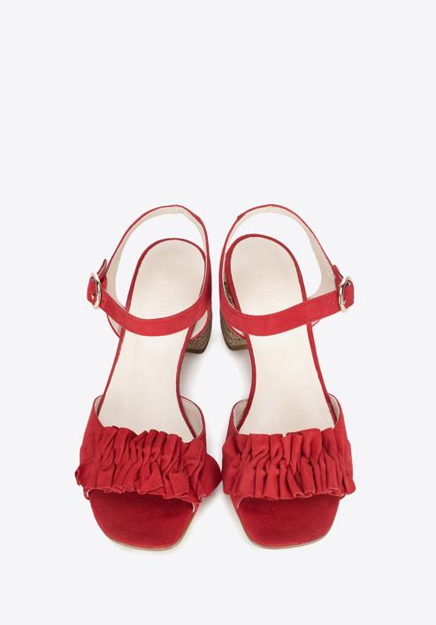 Damskie sandały zamszowe z marszczeniem, czerwony, 88-D-450-3-37, Zdjęcie 7