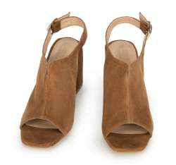Damskie sandały zamszowe zabudowane, brązowy, 94-D-803-5-35, Zdjęcie 1