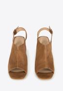 Damskie sandały zamszowe zabudowane, brązowy, 94-D-803-5-35, Zdjęcie 3