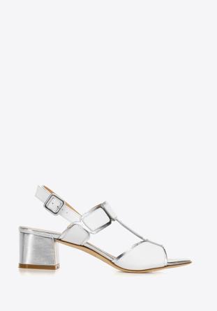 Block heel sandals, white-silver, 92-D-107-0-35, Photo 1