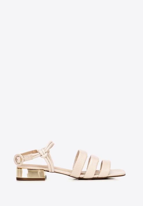 Croc print leather sandals with gold block heel, beige, 92-D-750-0-36, Photo 1