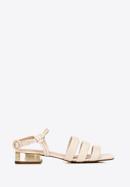 Croc print leather sandals with gold block heel, beige, 92-D-750-1-36, Photo 1