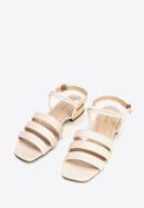 Croc print leather sandals with gold block heel, beige, 92-D-750-1-36, Photo 2