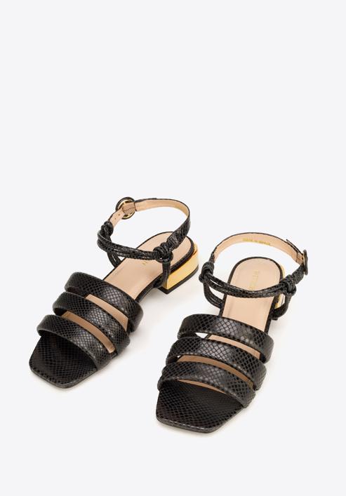 Damskie sandały ze skóry croco na złotym obcasie, czarny, 92-D-750-0-36, Zdjęcie 2