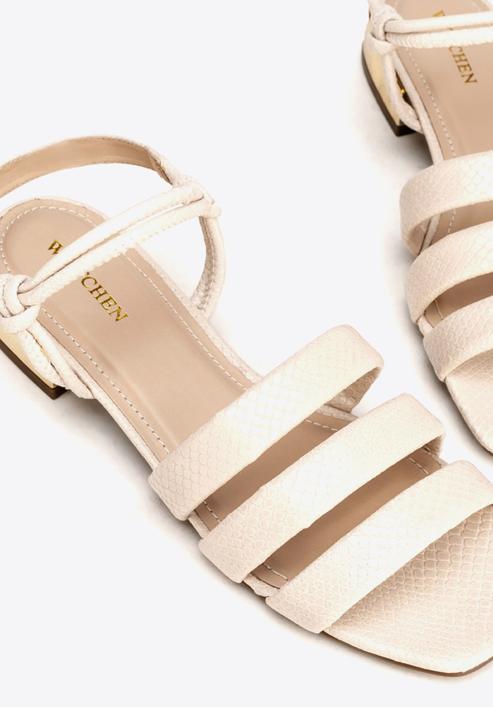 Croc print leather sandals with gold block heel, beige, 92-D-750-0-36, Photo 4