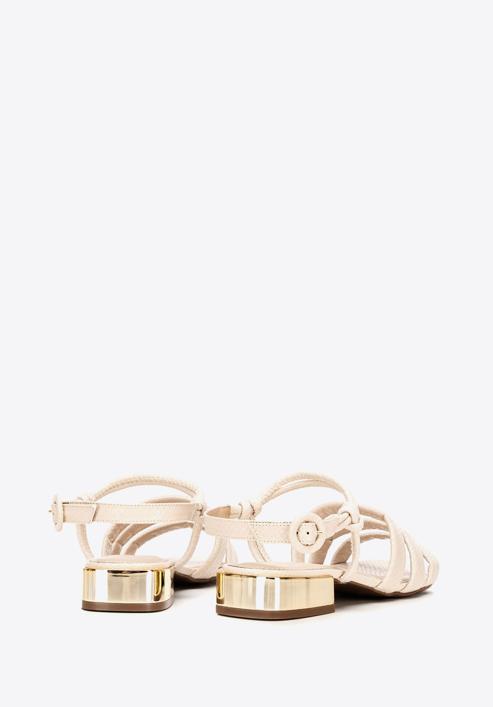 Croc print leather sandals with gold block heel, beige, 92-D-750-1-36, Photo 5