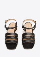 Croc print leather sandals with gold block heel, black, 92-D-750-1-36, Photo 6