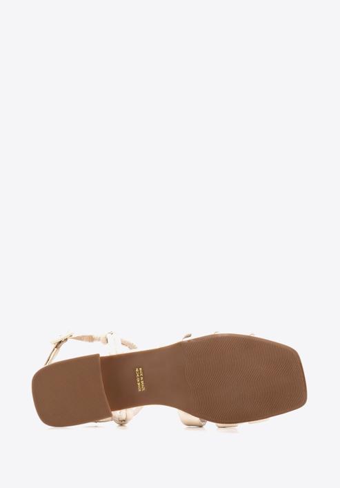 Croc print leather sandals with gold block heel, beige, 92-D-750-0-36, Photo 8