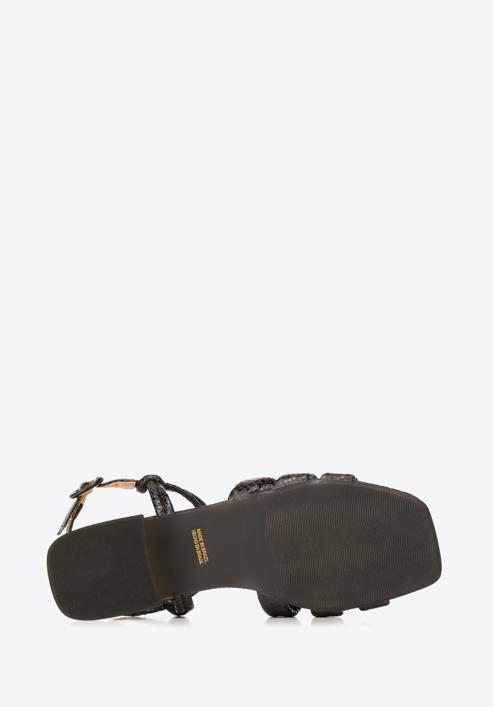 Croc print leather sandals with gold block heel, black, 92-D-750-1-36, Photo 8
