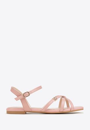 Women's leather cross strap sandals, muted pink, 98-D-971-P-39, Photo 1