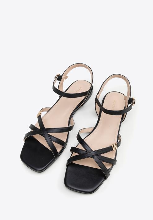 Women's leather cross strap sandals, black, 98-D-971-1-37, Photo 2