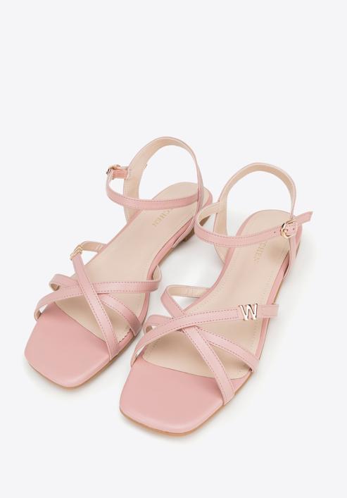 Women's leather cross strap sandals, muted pink, 98-D-971-P-41, Photo 2