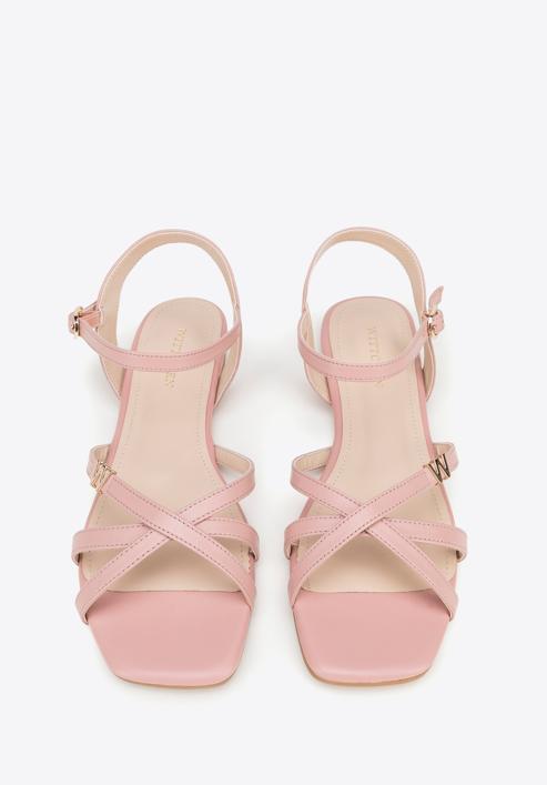 Women's leather cross strap sandals, muted pink, 98-D-971-P-39, Photo 3