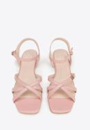 Women's leather cross strap sandals, muted pink, 98-D-971-P-41, Photo 3