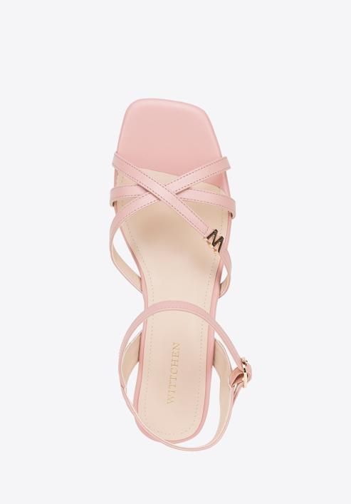Women's leather cross strap sandals, muted pink, 98-D-971-P-36, Photo 5