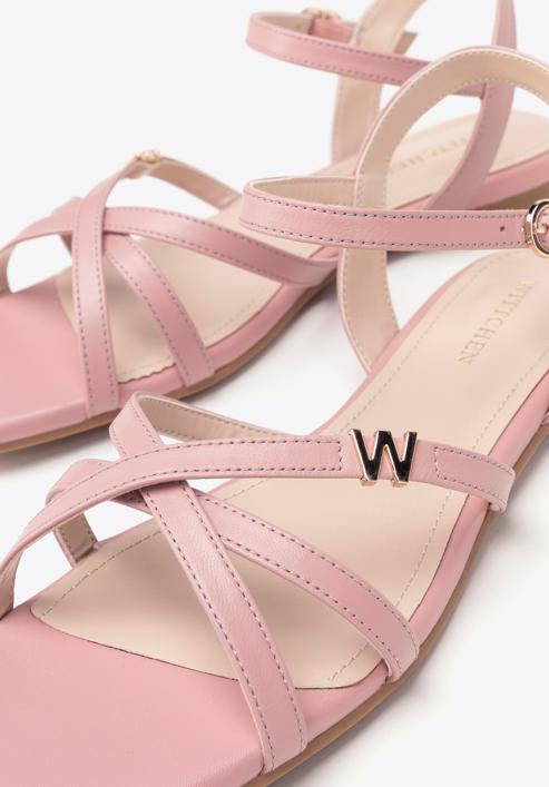 Women's leather cross strap sandals, muted pink, 98-D-971-P-36, Photo 7